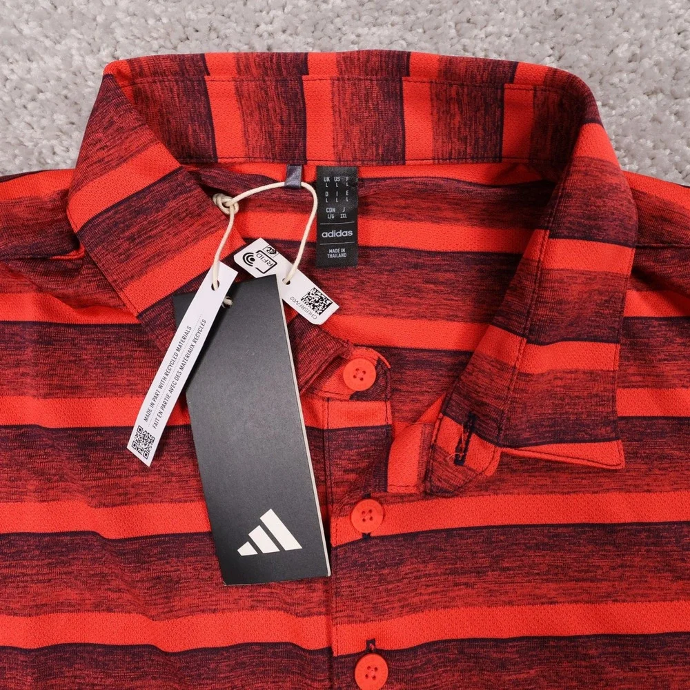 NEW Adidas Golf Performance‎ Polo Shirt Striped Short Sleeve Athletic Mens Large